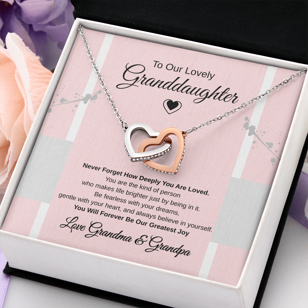 Gift To our Lovely Granddaughter From Grandma & Grandpa “You Will Forever Be Our Greatest Joy” Interlocking Hearts Necklace