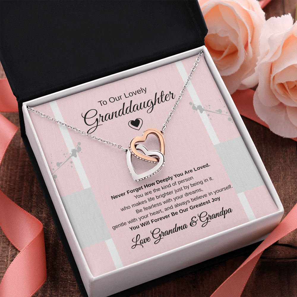 Gift To our Lovely Granddaughter From Grandma & Grandpa “You Will Forever Be Our Greatest Joy” Interlocking Hearts Necklace