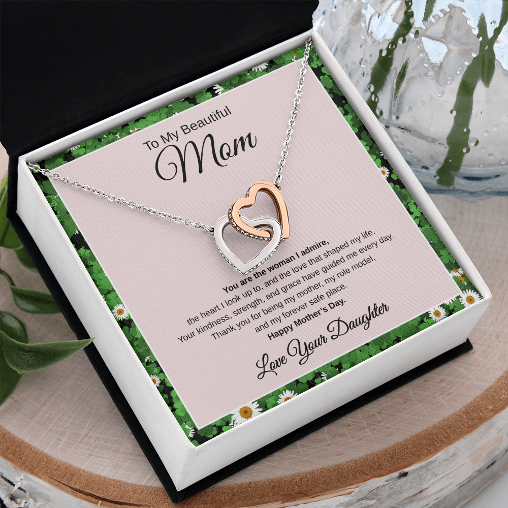Gift From Daughter, To My Beautiful Mom "You Are The Woman I Admire" Interlocking hearts Necklace