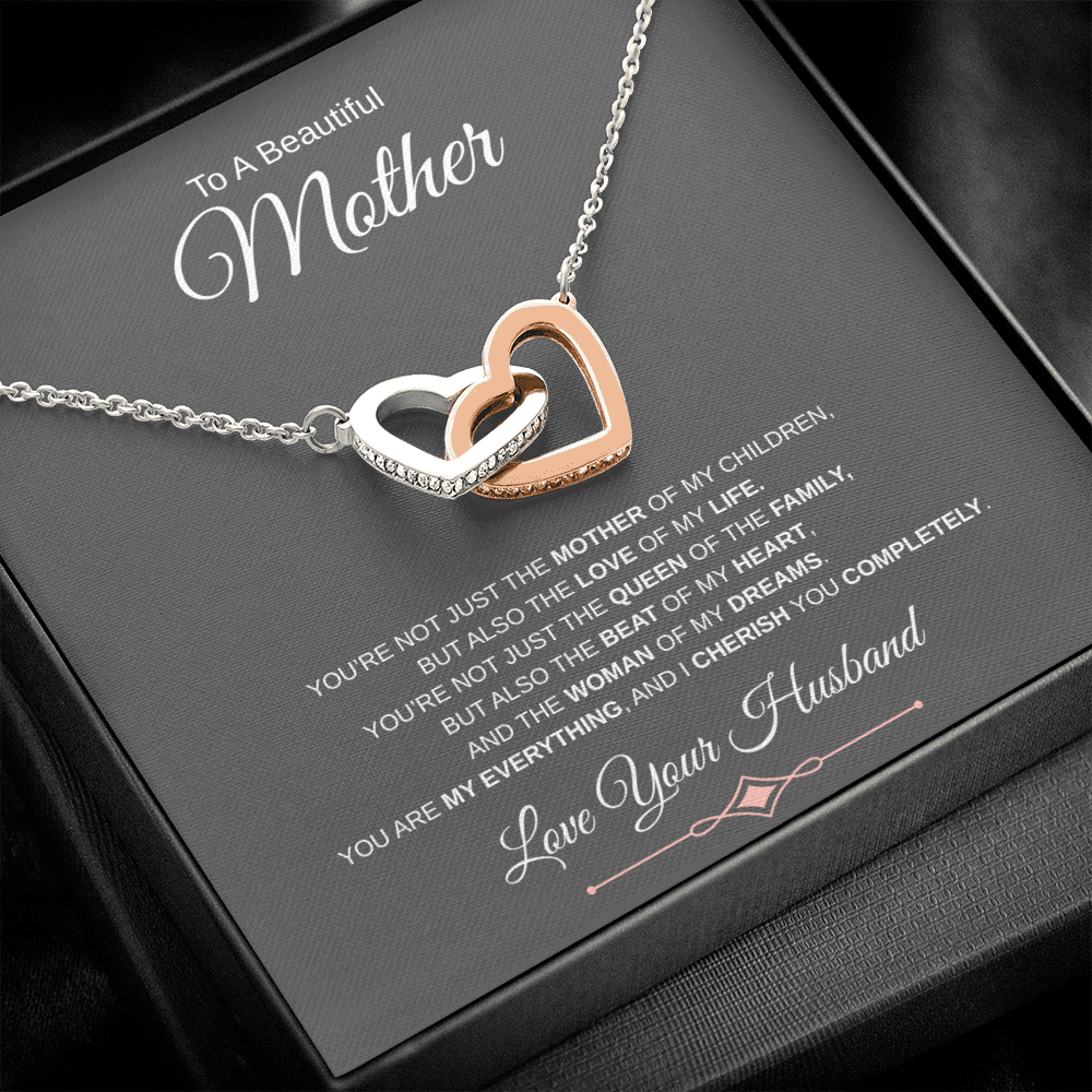 Gift To A Beautiful Mother "You Are The Love Of My Life, The Beat Of My Heart, My Everything" Interlocking Hearts Necklace