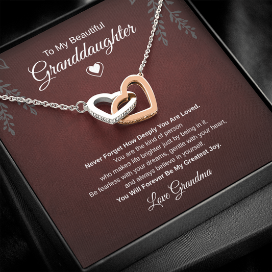 Gift To My Lovely Granddaughter From Grandma “You Will Forever Be My Greatest Joy” Interlocking Hearts Necklace