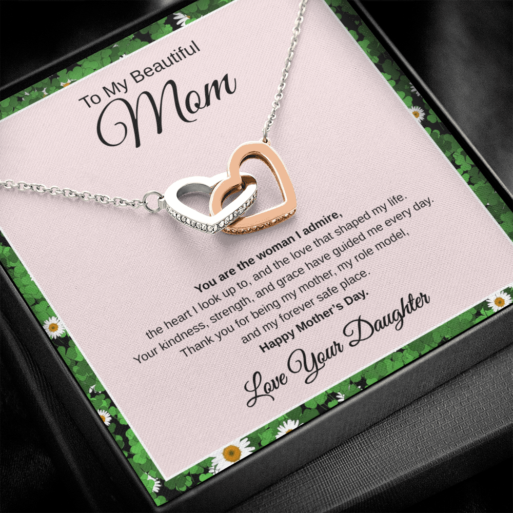 Gift From Daughter, To My Beautiful Mom "You Are The Woman I Admire" Interlocking hearts Necklace