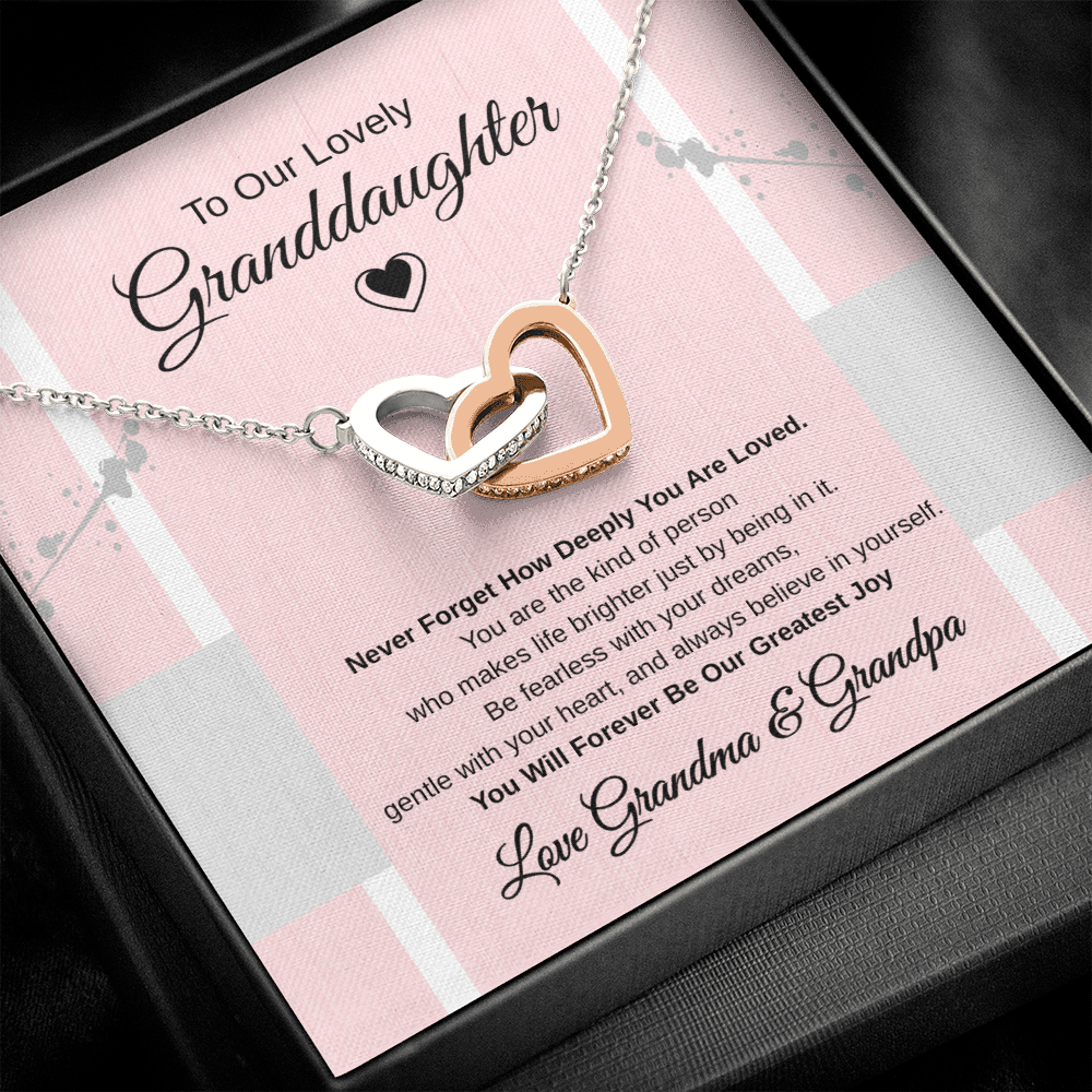 Gift To our Lovely Granddaughter From Grandma & Grandpa “You Will Forever Be Our Greatest Joy” Interlocking Hearts Necklace