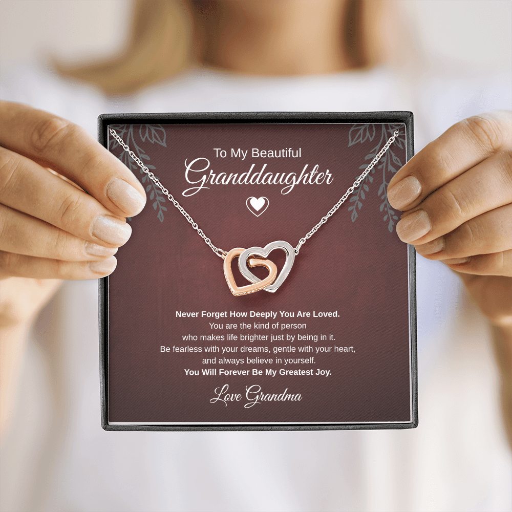 Gift To My Lovely Granddaughter From Grandma “You Will Forever Be My Greatest Joy” Interlocking Hearts Necklace
