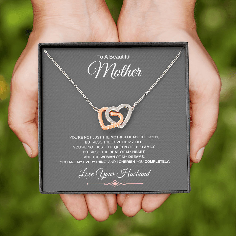 Gift To A Beautiful Mother "You Are The Love Of My Life, The Beat Of My Heart, My Everything" Interlocking Hearts Necklace