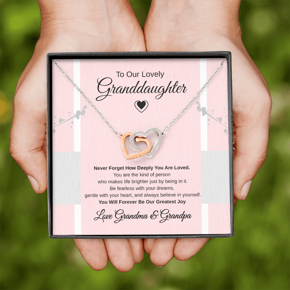 Gift To our Lovely Granddaughter From Grandma & Grandpa “You Will Forever Be Our Greatest Joy” Interlocking Hearts Necklace