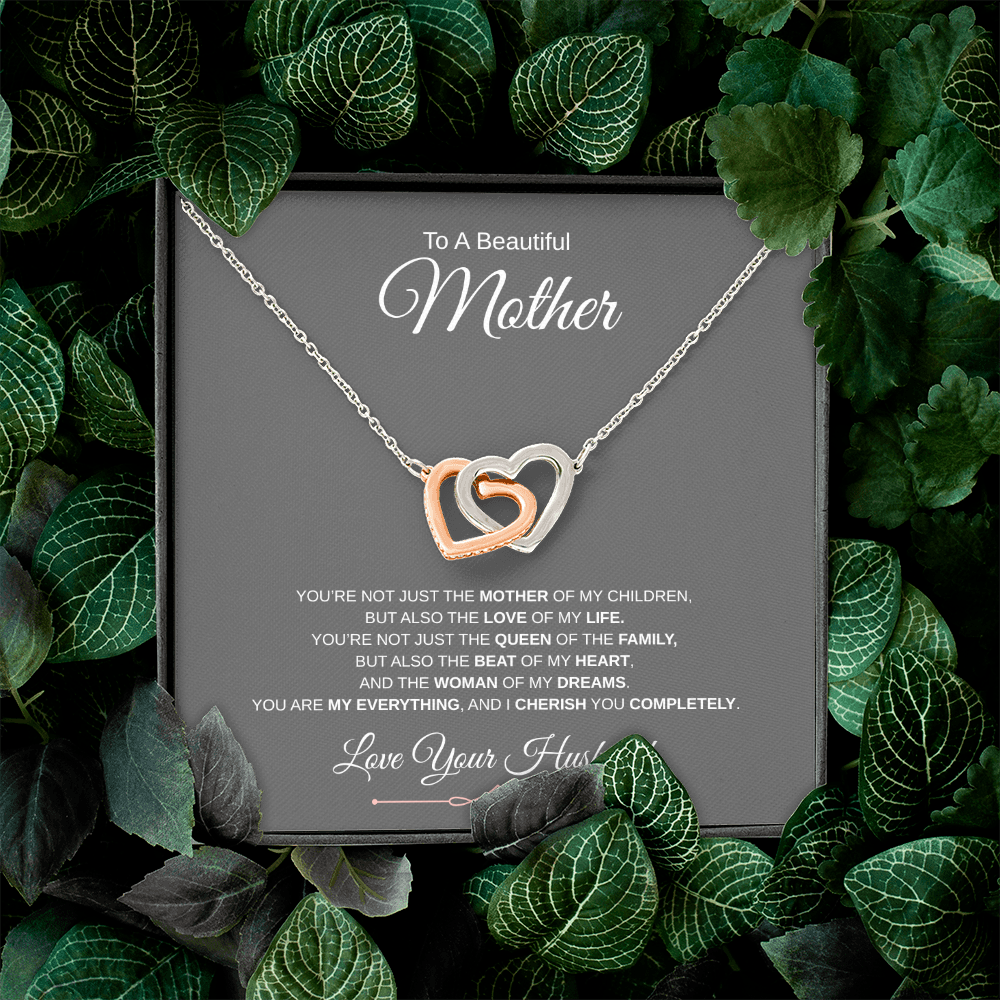 Gift To A Beautiful Mother "You Are The Love Of My Life, The Beat Of My Heart, My Everything" Interlocking Hearts Necklace
