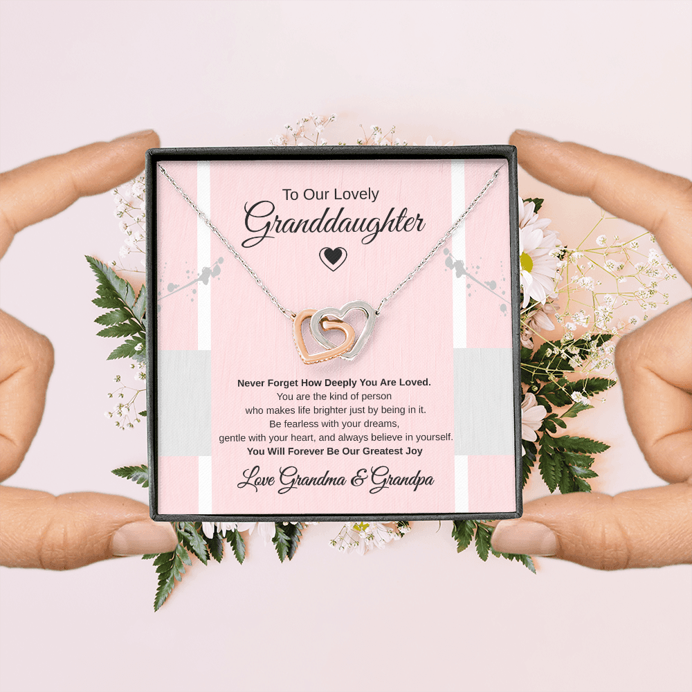 Gift To our Lovely Granddaughter From Grandma & Grandpa “You Will Forever Be Our Greatest Joy” Interlocking Hearts Necklace