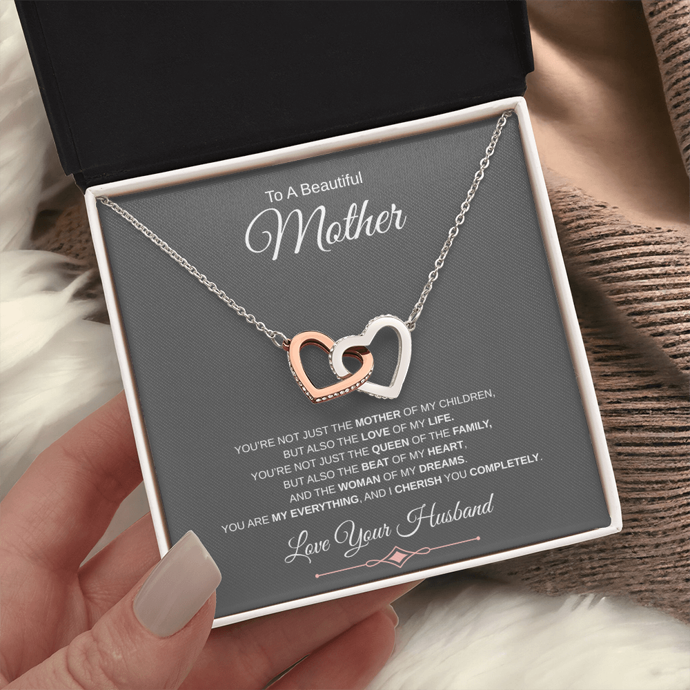 Gift To A Beautiful Mother "You Are The Love Of My Life, The Beat Of My Heart, My Everything" Interlocking Hearts Necklace