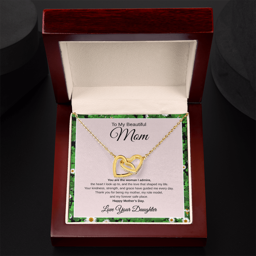 Gift From Daughter, To My Beautiful Mom "You Are The Woman I Admire" Interlocking hearts Necklace
