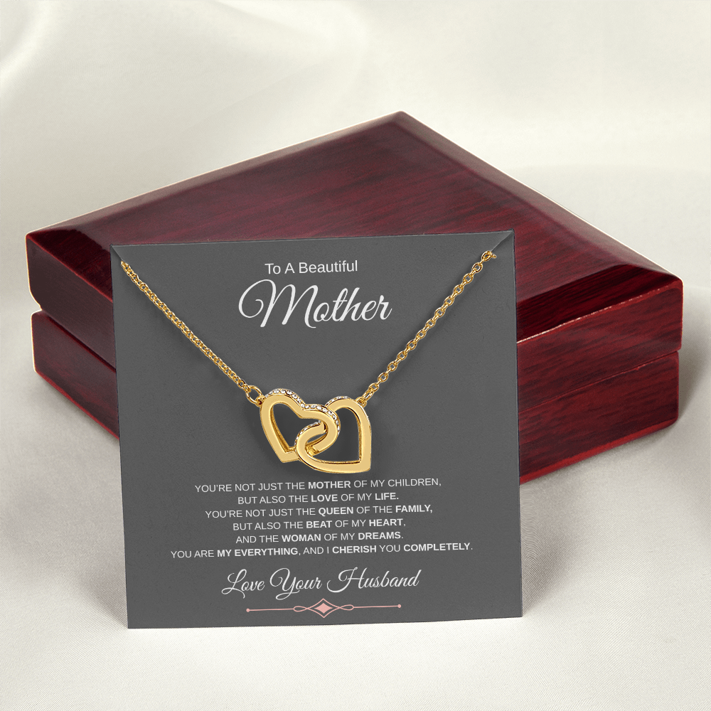 Gift To A Beautiful Mother "You Are The Love Of My Life, The Beat Of My Heart, My Everything" Interlocking Hearts Necklace