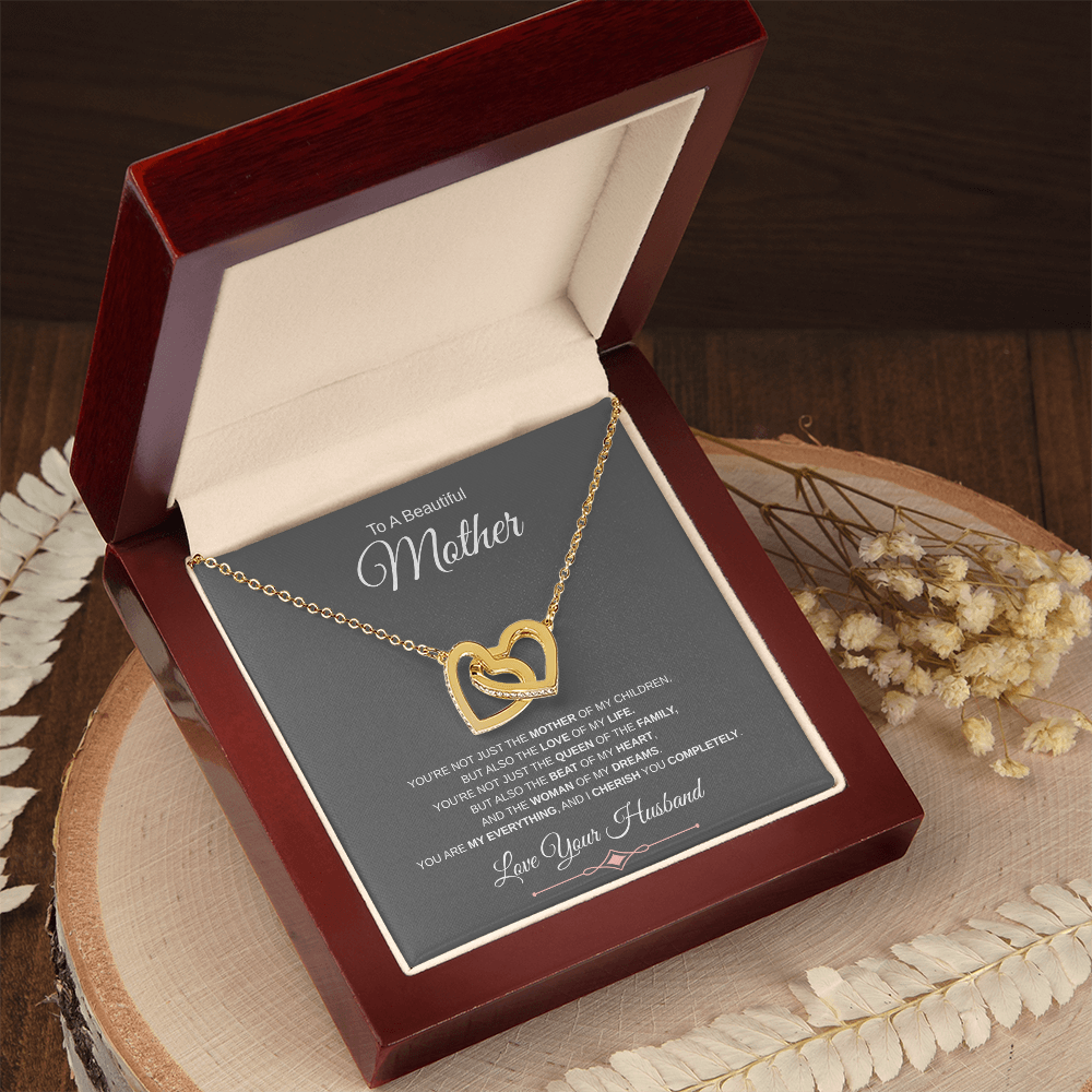 Gift To A Beautiful Mother "You Are The Love Of My Life, The Beat Of My Heart, My Everything" Interlocking Hearts Necklace