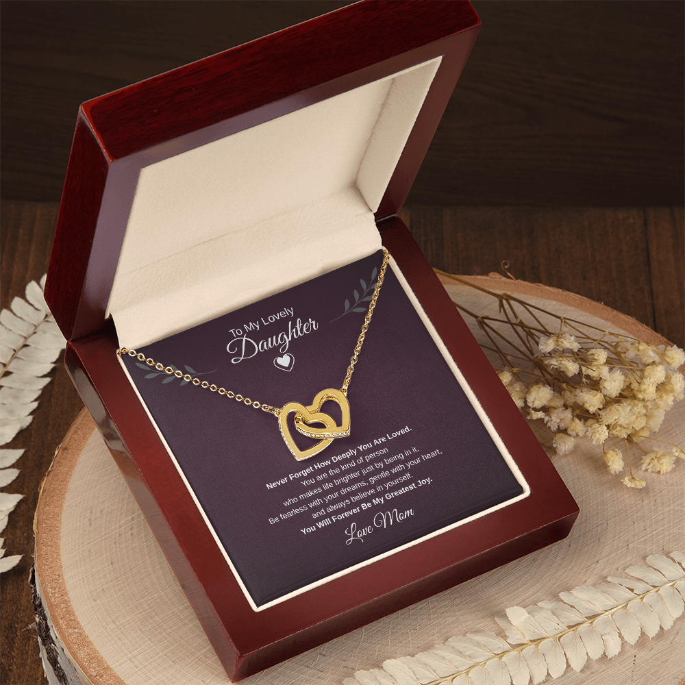 Gift To My Lovely Daughter From Mom “You Will Forever Be My Greatest Joy”  Interlocking Hearts Necklace