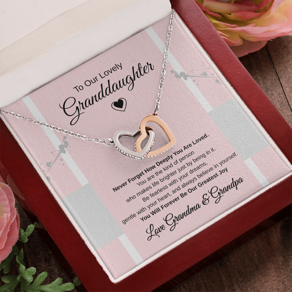 Gift To our Lovely Granddaughter From Grandma & Grandpa “You Will Forever Be Our Greatest Joy” Interlocking Hearts Necklace