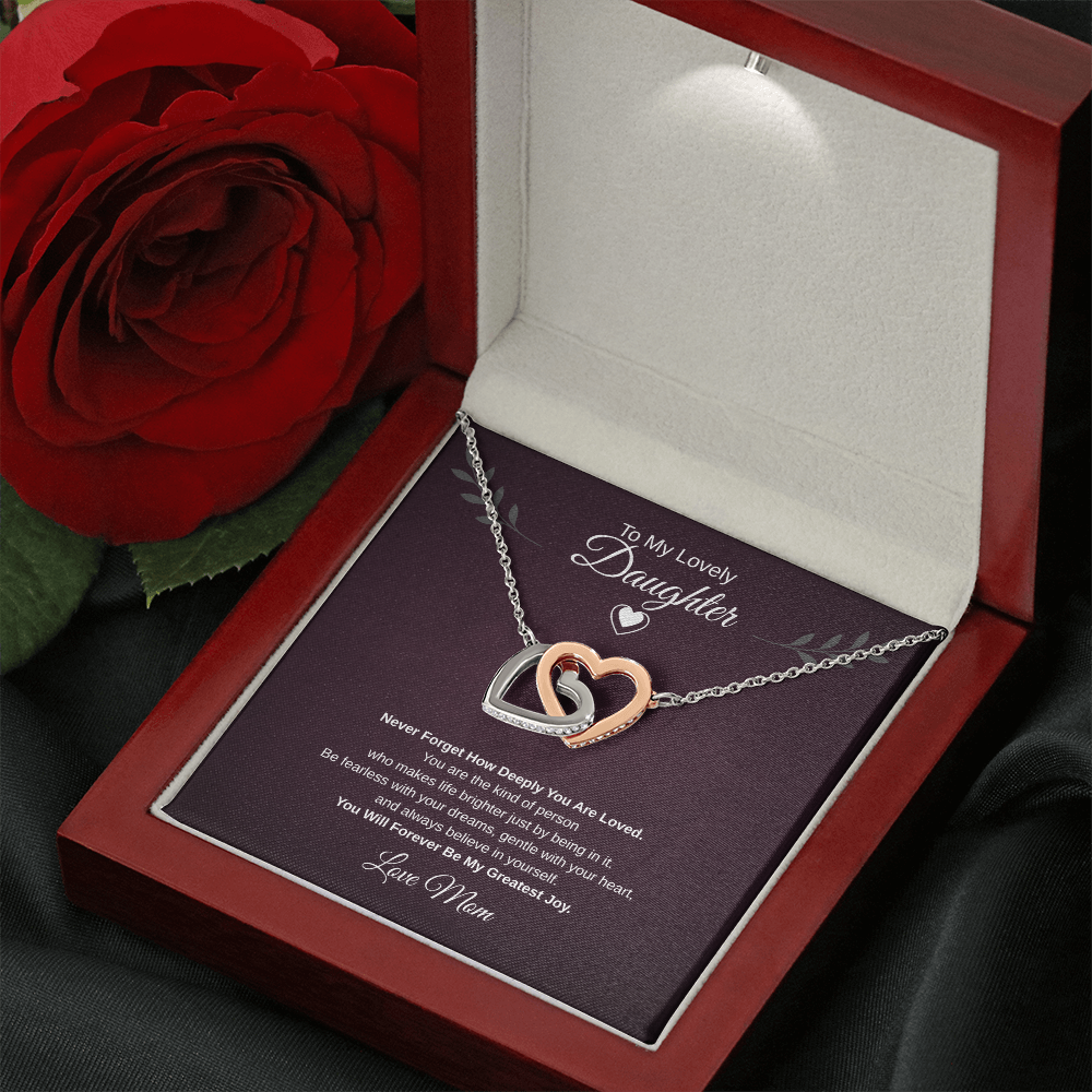 Gift To My Lovely Daughter From Mom “You Will Forever Be My Greatest Joy”  Interlocking Hearts Necklace