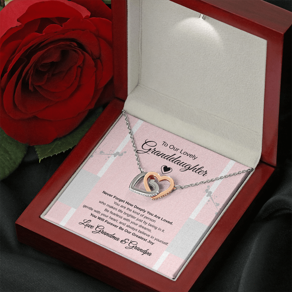 Gift To our Lovely Granddaughter From Grandma & Grandpa “You Will Forever Be Our Greatest Joy” Interlocking Hearts Necklace