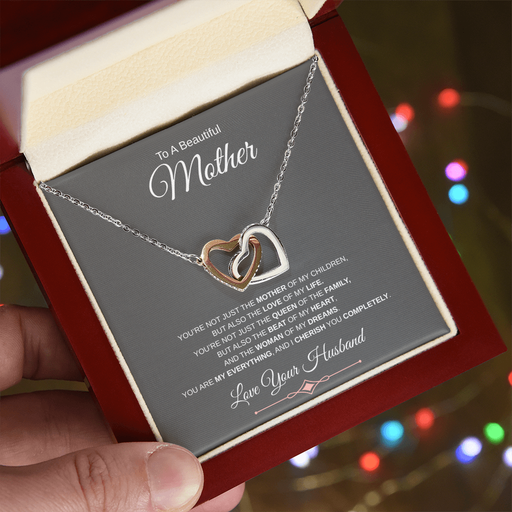 Gift To A Beautiful Mother "You Are The Love Of My Life, The Beat Of My Heart, My Everything" Interlocking Hearts Necklace