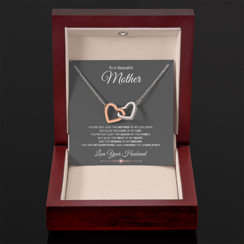 Gift To A Beautiful Mother "You Are The Love Of My Life, The Beat Of My Heart, My Everything" Interlocking Hearts Necklace