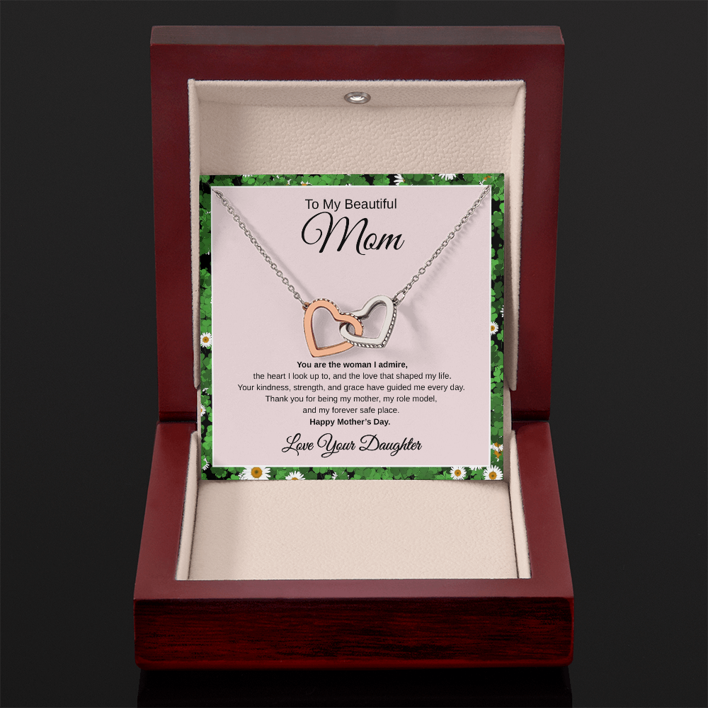 Gift From Daughter, To My Beautiful Mom "You Are The Woman I Admire" Interlocking hearts Necklace