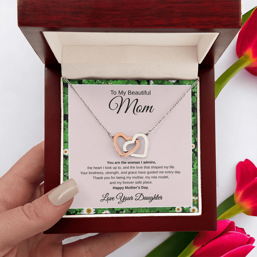 Gift From Daughter, To My Beautiful Mom "You Are The Woman I Admire" Interlocking hearts Necklace