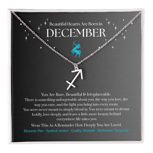 December Sagittarius Zodiac Birthday Gift. “You Are Rare, Beautiful & Irreplaceable”