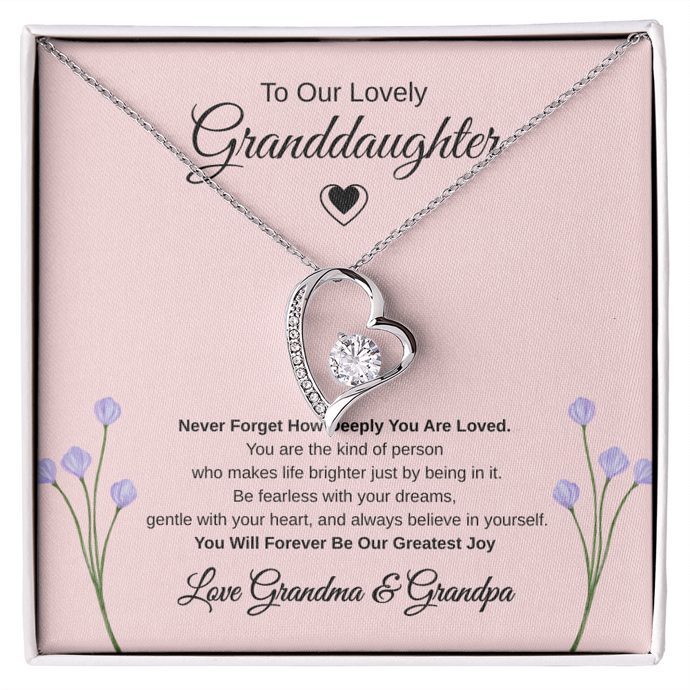 Gift To our Lovely Granddaughter From Grandma & Grandpa “You Will Forever Be Our Greatest Joy” Forever Love Necklace