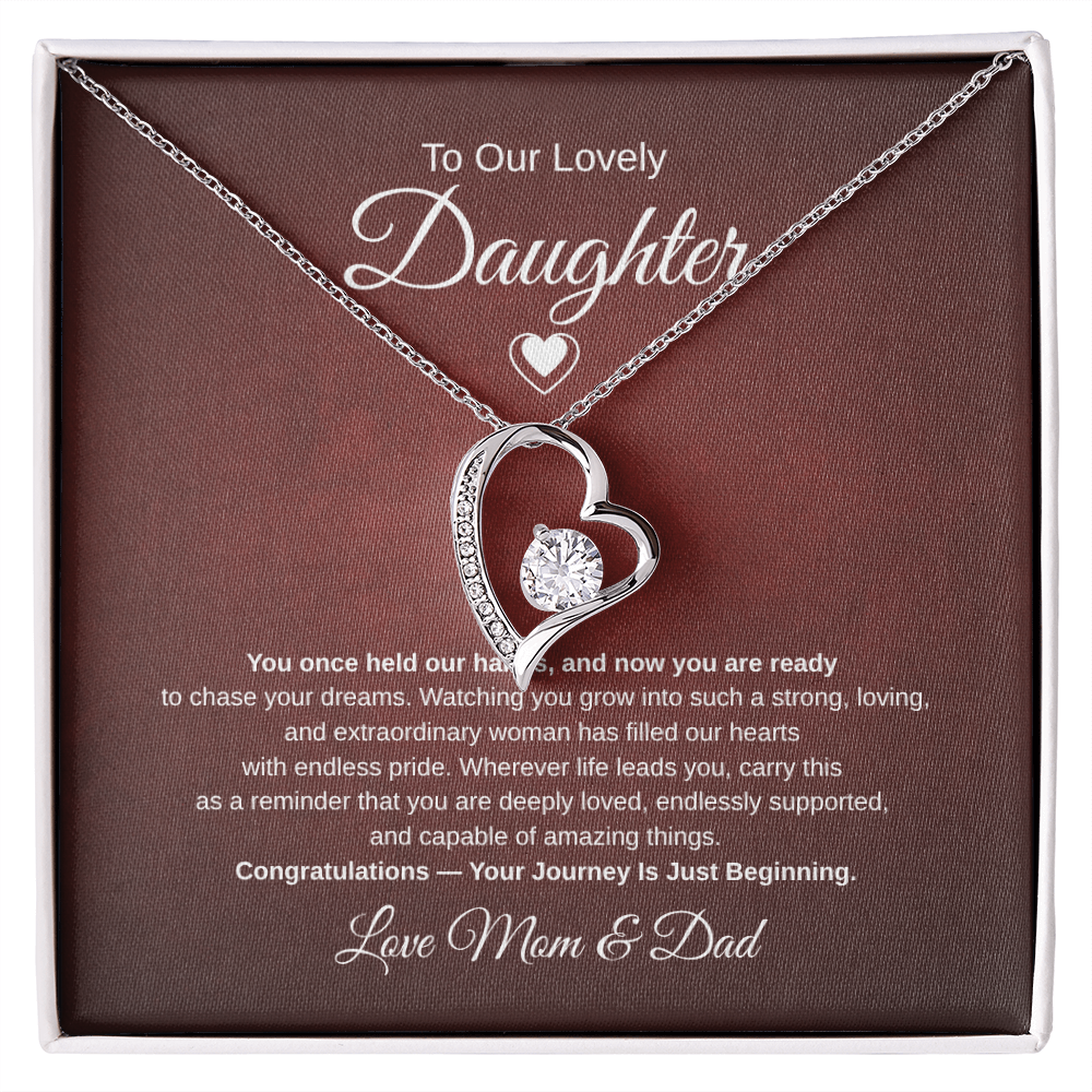 Gift To Our Lovely Daughter From Mom & Dad “Your Journey Is Just Beginning”  Forever Love Necklace