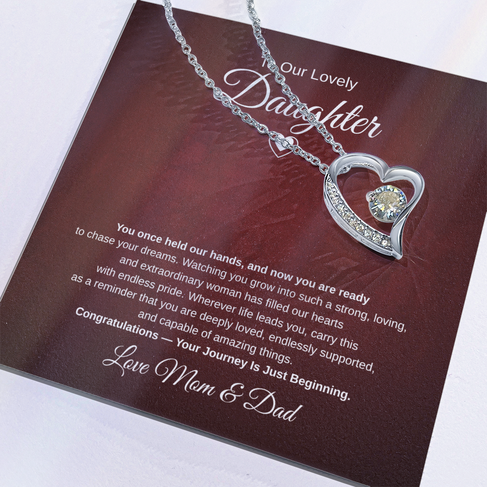 Gift To Our Lovely Daughter From Mom & Dad “Your Journey Is Just Beginning”  Forever Love Necklace