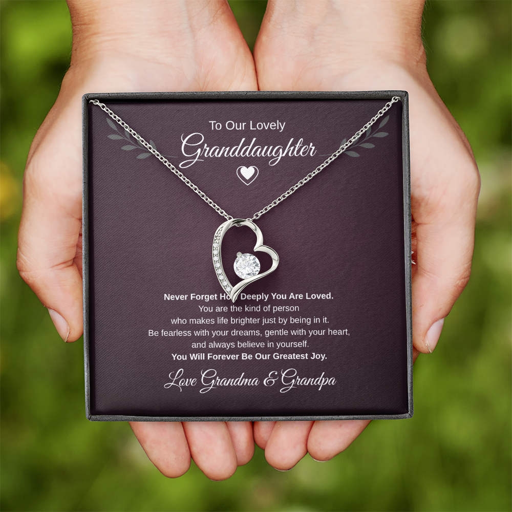 Gift To our Lovely Granddaughter From Grandma & Grandpa “You Will Forever Be Our Greatest Joy” Forever Love Necklace