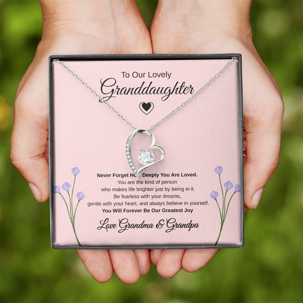 Gift To our Lovely Granddaughter From Grandma & Grandpa “You Will Forever Be Our Greatest Joy” Forever Love Necklace