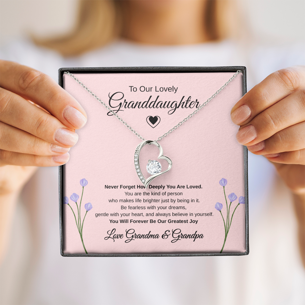 Gift To our Lovely Granddaughter From Grandma & Grandpa “You Will Forever Be Our Greatest Joy” Forever Love Necklace