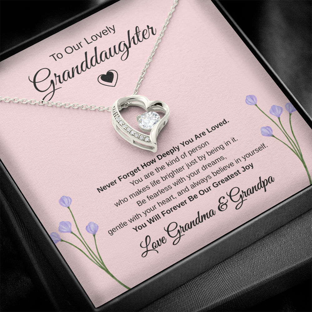 Gift To our Lovely Granddaughter From Grandma & Grandpa “You Will Forever Be Our Greatest Joy” Forever Love Necklace