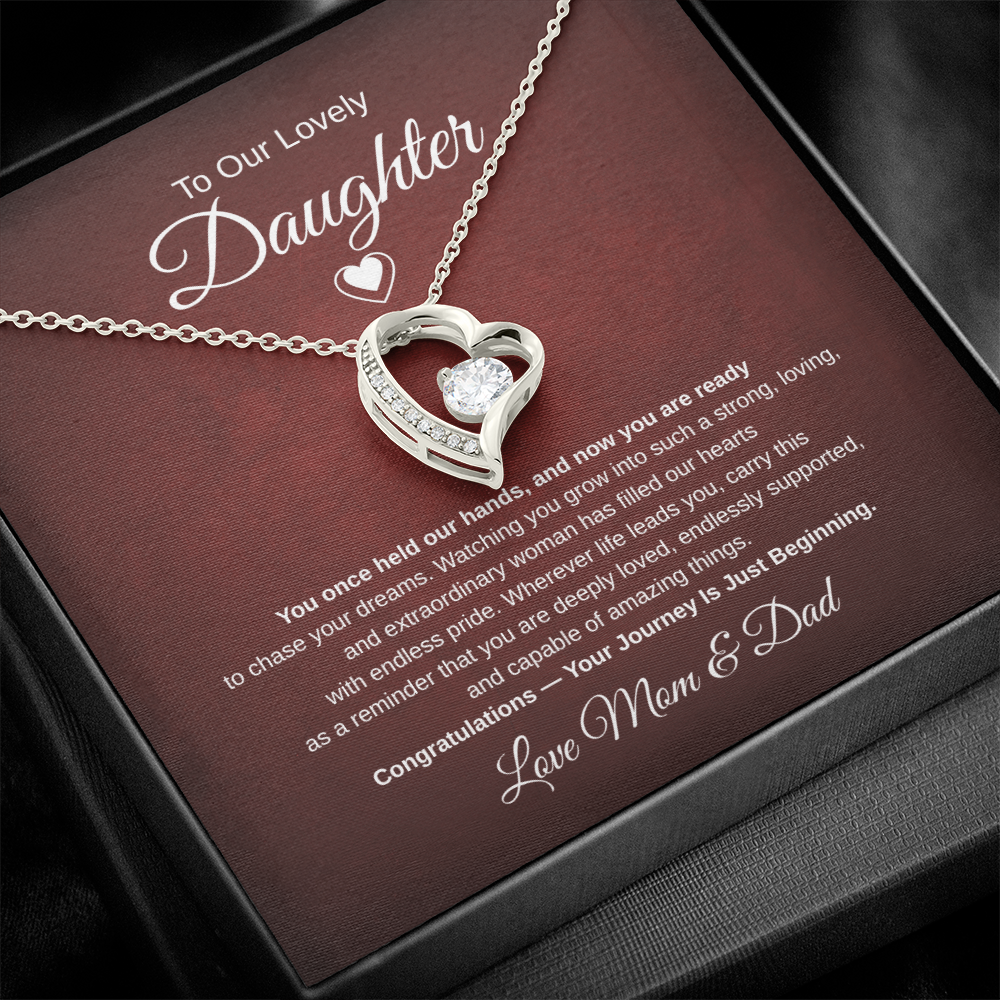 Gift To Our Lovely Daughter From Mom & Dad “Your Journey Is Just Beginning”  Forever Love Necklace