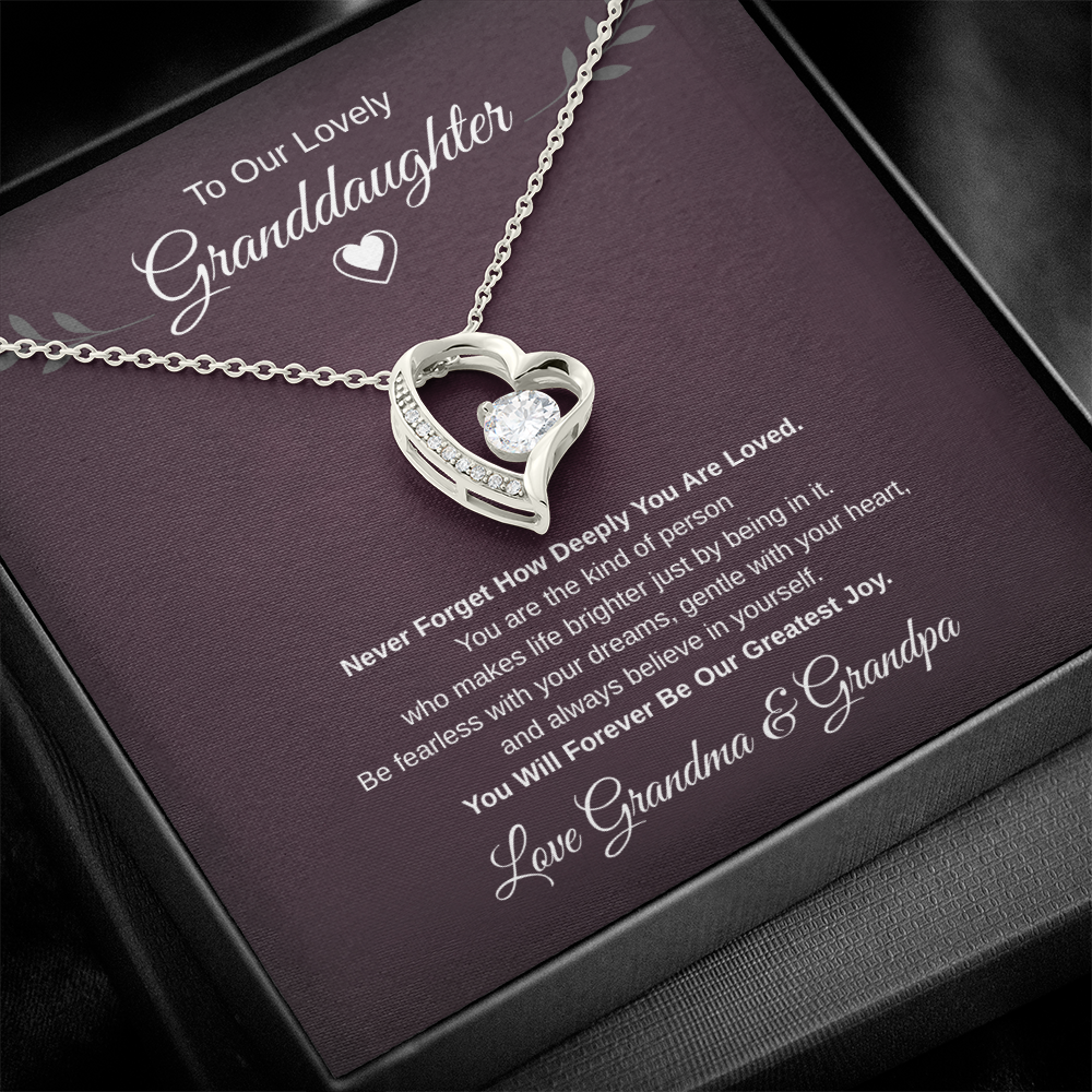 Gift To our Lovely Granddaughter From Grandma & Grandpa “You Will Forever Be Our Greatest Joy” Forever Love Necklace