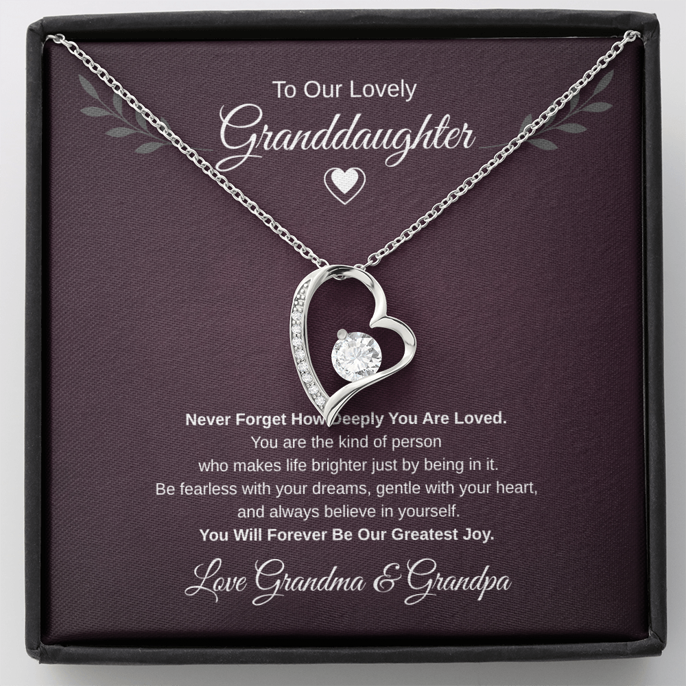 Gift To our Lovely Granddaughter From Grandma & Grandpa “You Will Forever Be Our Greatest Joy” Forever Love Necklace