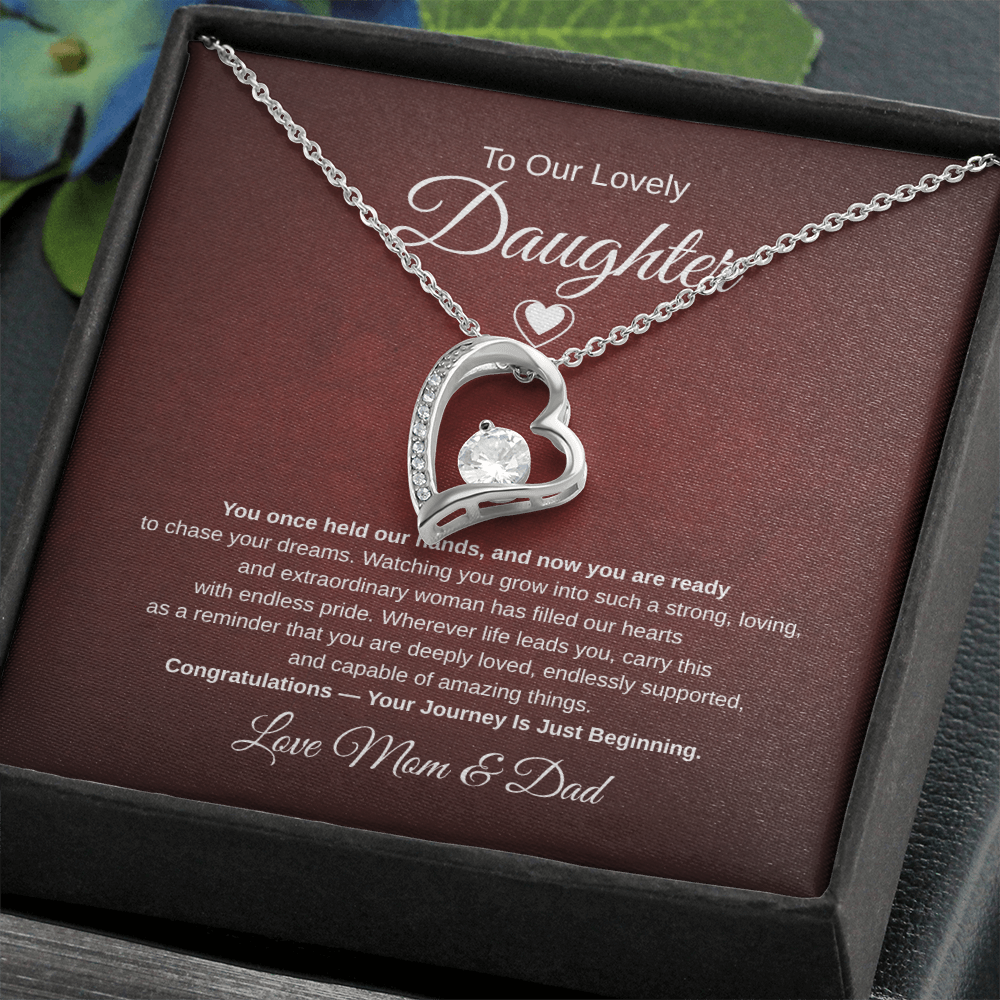 Gift To Our Lovely Daughter From Mom & Dad “Your Journey Is Just Beginning”  Forever Love Necklace