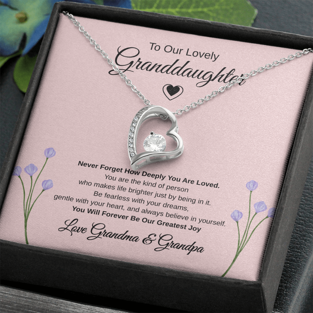 Gift To our Lovely Granddaughter From Grandma & Grandpa “You Will Forever Be Our Greatest Joy” Forever Love Necklace