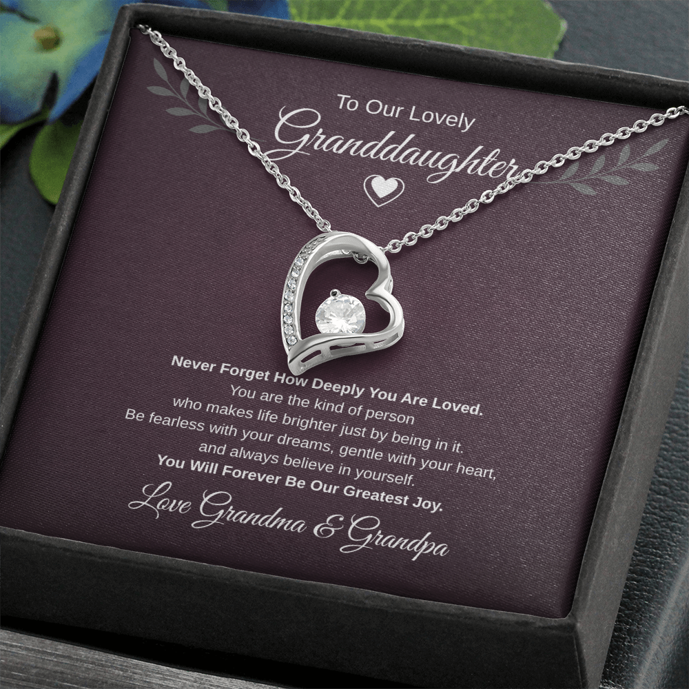 Gift To our Lovely Granddaughter From Grandma & Grandpa “You Will Forever Be Our Greatest Joy” Forever Love Necklace
