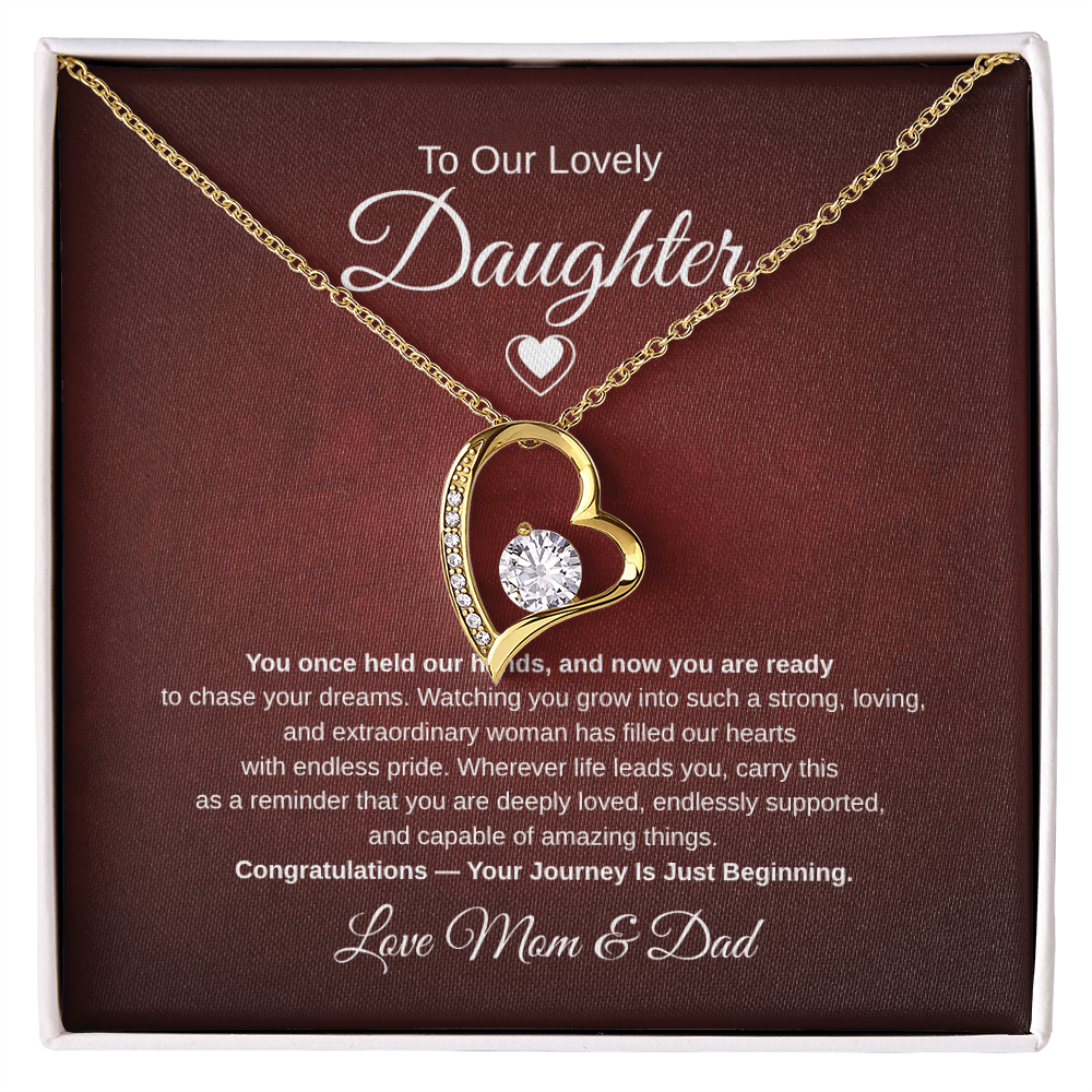 Gift To Our Lovely Daughter From Mom & Dad “Your Journey Is Just Beginning”  Forever Love Necklace