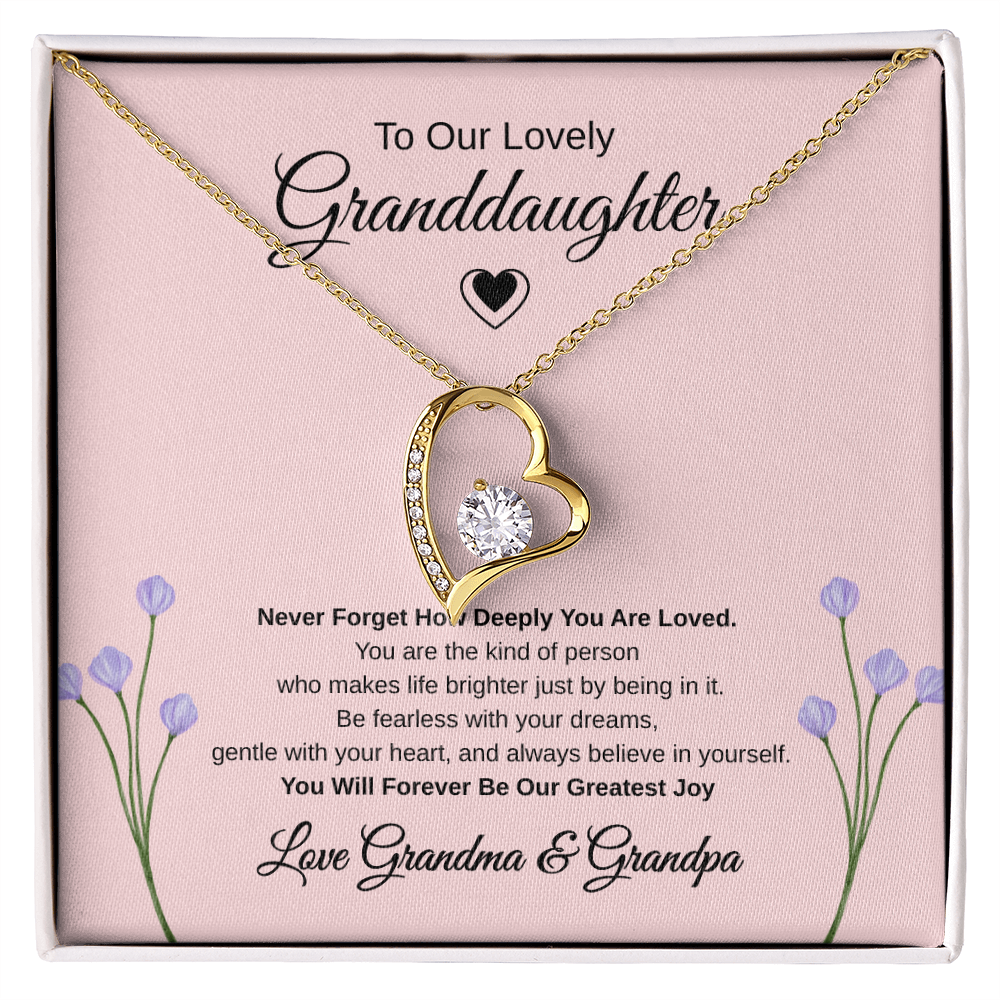 Gift To our Lovely Granddaughter From Grandma & Grandpa “You Will Forever Be Our Greatest Joy” Forever Love Necklace