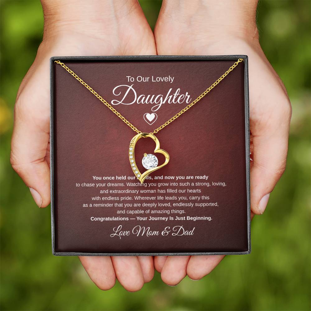 Gift To Our Lovely Daughter From Mom & Dad “Your Journey Is Just Beginning”  Forever Love Necklace