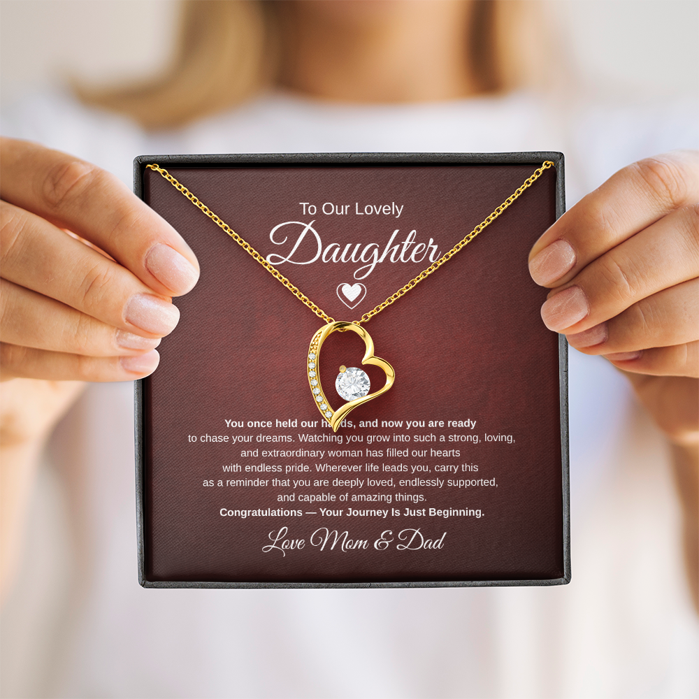 Gift To Our Lovely Daughter From Mom & Dad “Your Journey Is Just Beginning”  Forever Love Necklace