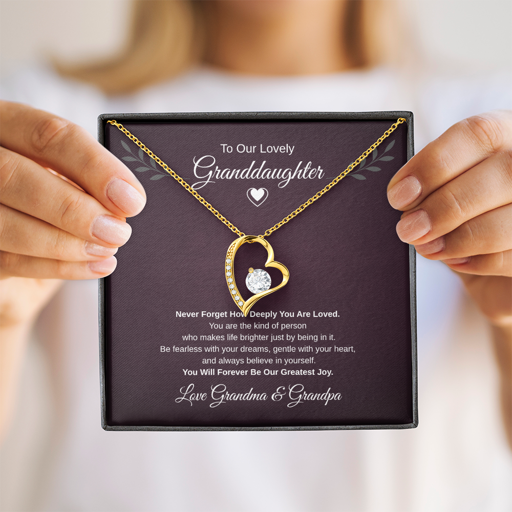 Gift To our Lovely Granddaughter From Grandma & Grandpa “You Will Forever Be Our Greatest Joy” Forever Love Necklace