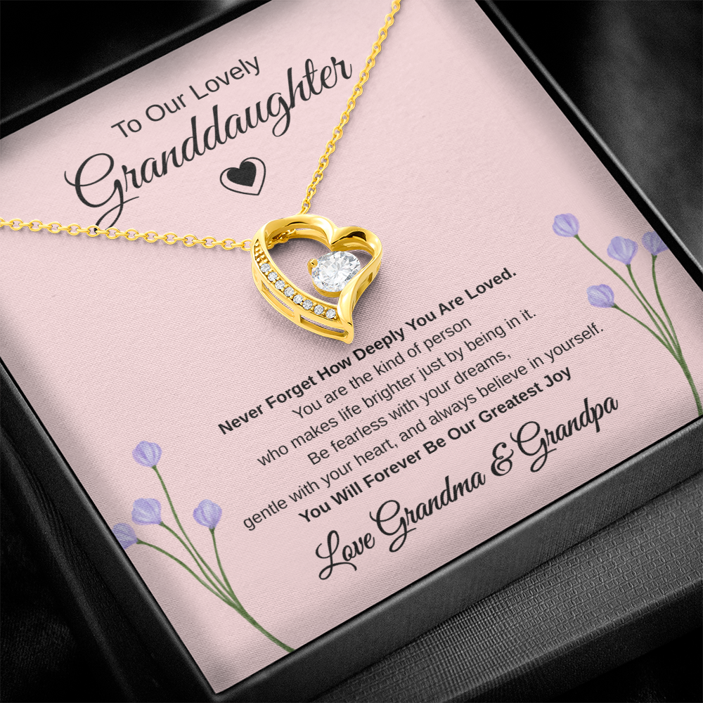 Gift To our Lovely Granddaughter From Grandma & Grandpa “You Will Forever Be Our Greatest Joy” Forever Love Necklace