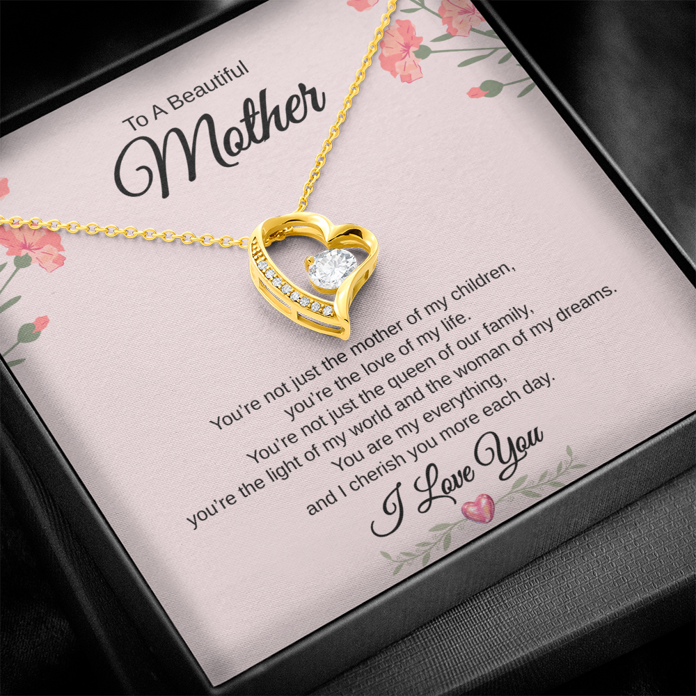 Gift To A Beautiful Mother "The Queen Of Our Family, I Love You Completely" Forever Love Necklace