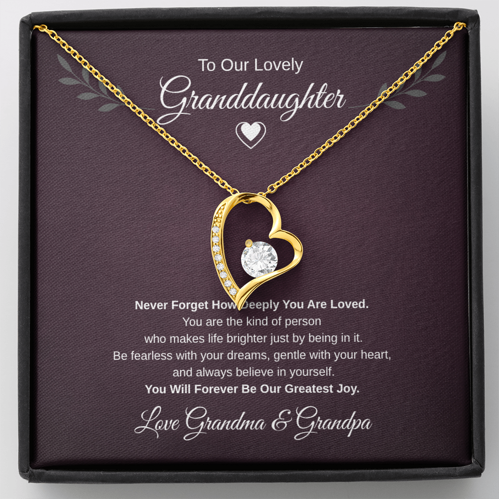 Gift To our Lovely Granddaughter From Grandma & Grandpa “You Will Forever Be Our Greatest Joy” Forever Love Necklace