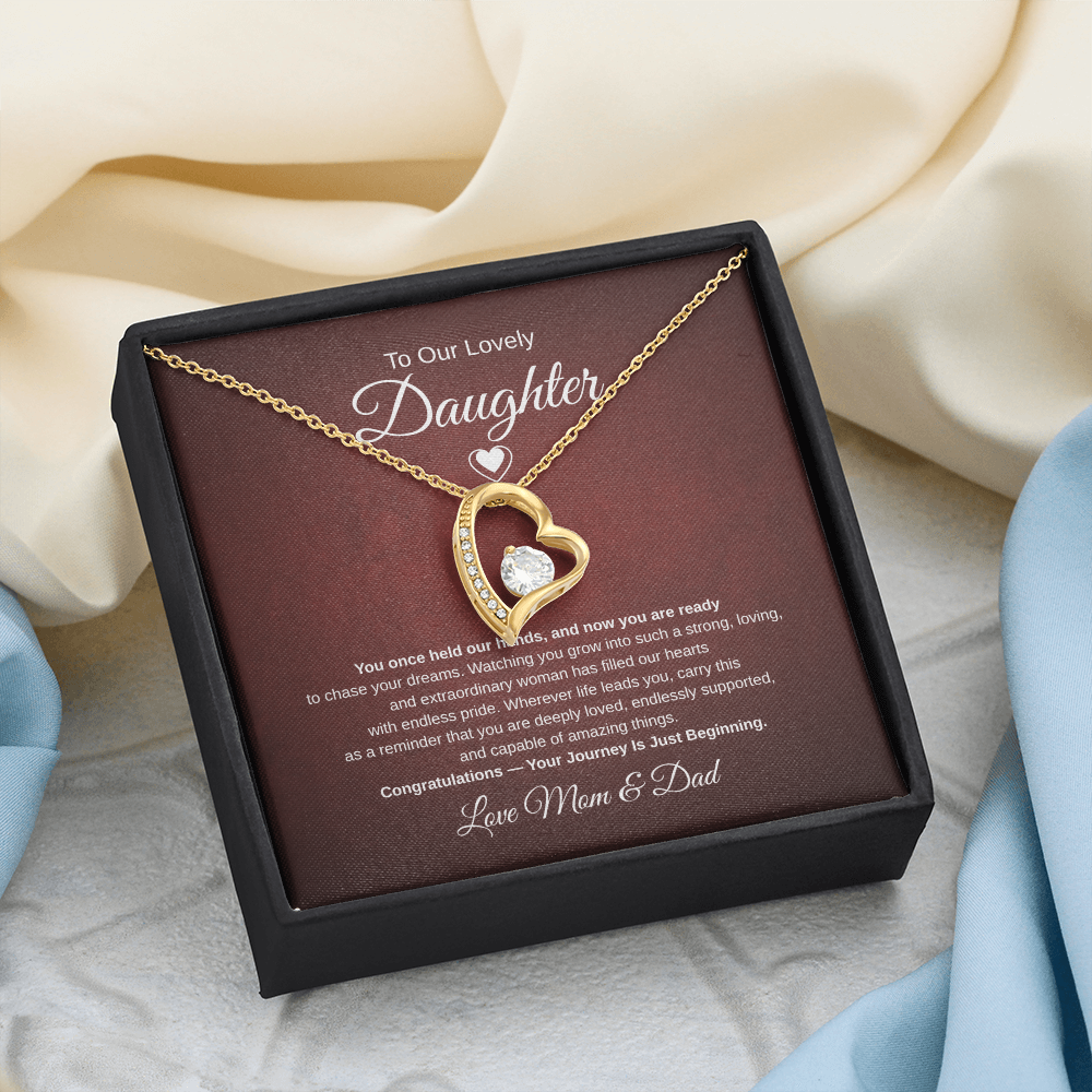 Gift To Our Lovely Daughter From Mom & Dad “Your Journey Is Just Beginning”  Forever Love Necklace