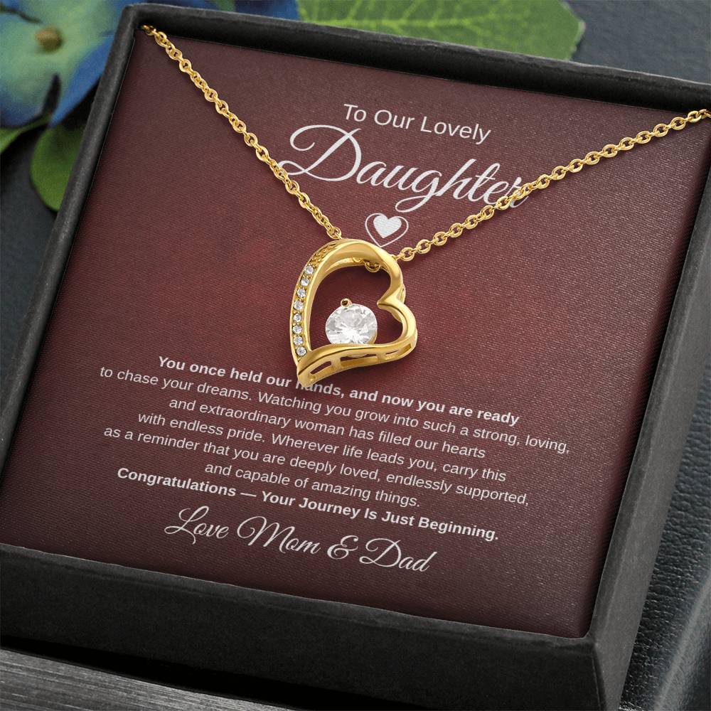 Gift To Our Lovely Daughter From Mom & Dad “Your Journey Is Just Beginning”  Forever Love Necklace