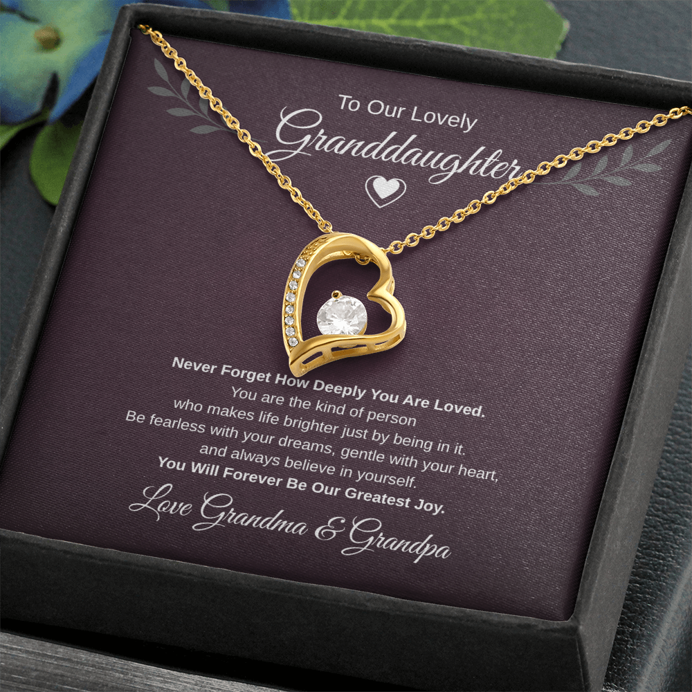 Gift To our Lovely Granddaughter From Grandma & Grandpa “You Will Forever Be Our Greatest Joy” Forever Love Necklace