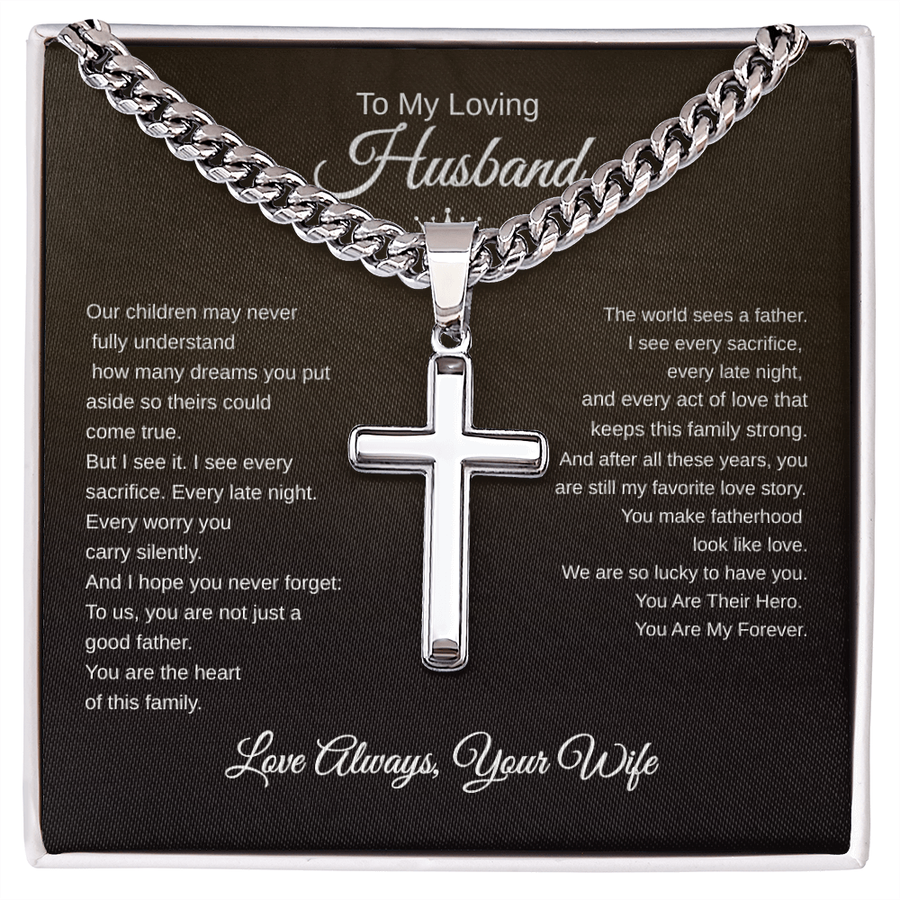 Gift To My Loving Husband From Wife “The way you protect Your family”  Cross Link Chain Necklace